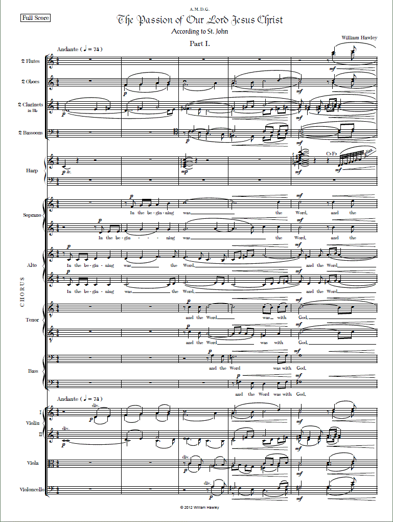 Hawley, St. John Passion Part I first page